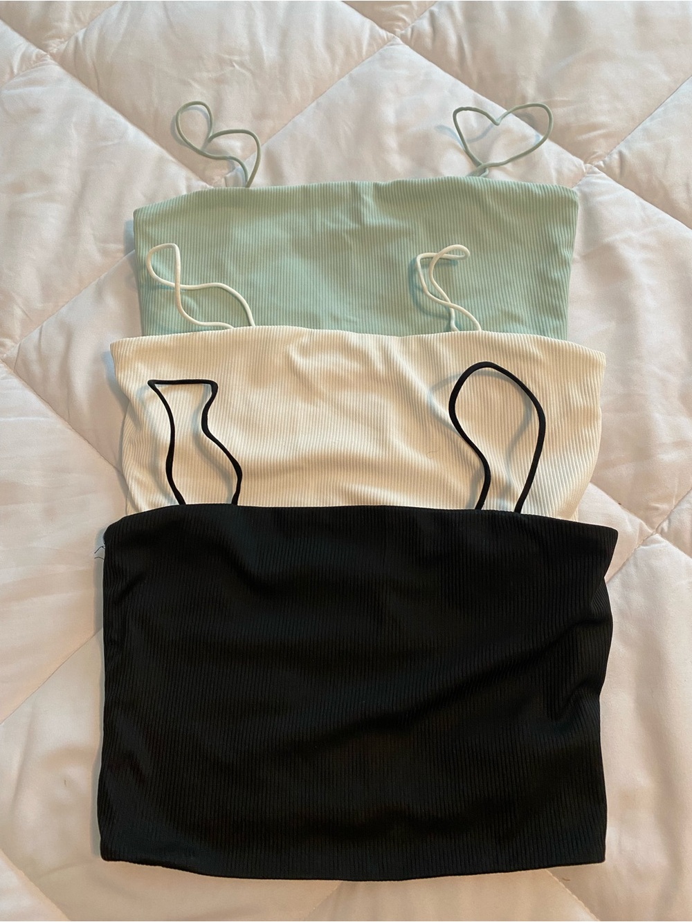 Ribbed Spaghetti Strap Cami Top — Black, White, Mint (3-Pack)